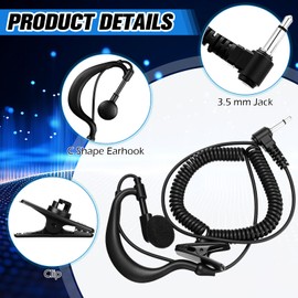 10 Pack 3.5mm Plug Listen Only Earpiece G Shape Soft Ear Hook Headphone Receive Only Headset Compatible with 1 Pin Two Way Walkie Talkie Radio Speaker Mic for Police Security and Law Enforcement