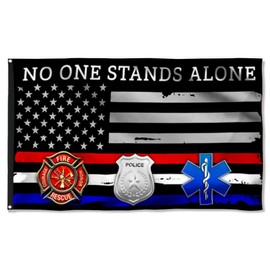 mokarier Firefighter EMT Police Flag No One Stands Alone First Responder Grommet Flag Banner with Grommets 3x5Ft College Home Room Man Cave Frat Wall Banner Decor