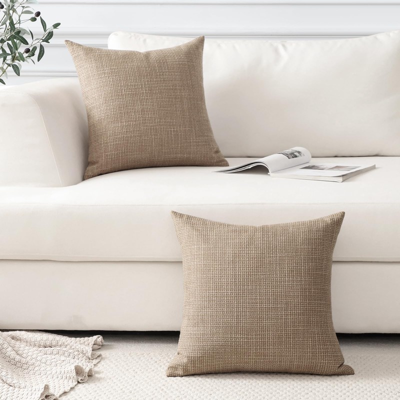 Artscope Light Coffee Cushion Covers Set of 2 Linen Decorative