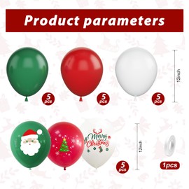Chirstmas Balloons, 12 Inch Green Red White Merry Chirstmas Printed Balloons Merry Chirstmas Tree Santa for Chirstmas Party Decorations Celebration Party Balloons with Ribbon