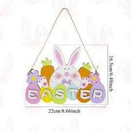 Easter Decorations, Happy Easter Hanging Sign, Rabbit Carrot Easter Wooden Ornaments, Colorful Easter Blessings Wood Sign Plaque for Door Wall Home Kitchen Farmhouse A9TZZMP (Rabbit)