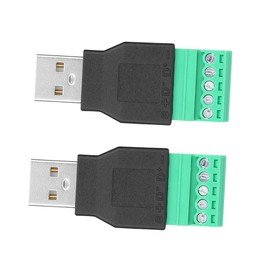 2 PCS Terminal Connector USB Male Plug to 5 Pin Screw Terminal Adapter Connector