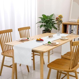 LLCUTESHOP White Table Runner, 33 x 183 cm 13 x 72 Inch Soft and Comfortable Table Runner, Plain Beautiful Tablerunner in Pastoral Style Embroidery Craft, Table Decoration