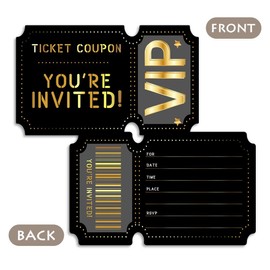 wuguimeii 20 VIP Ticket Coupon Invitations with Envelopes Invite for Birthday Baby Shower Party, Invites Special Ideas, Favors Party Supplies, Double-Sided(Black02)