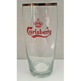 Vintage 1960's Carlsberg beer red crown Logo gold rimmed Pilsner glass  U198