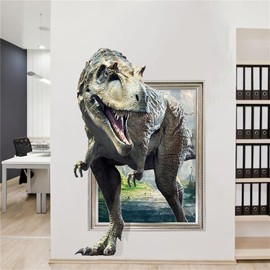 HOTIYOK Wall Sticker Fake Window Stylish 3D Dimensional Dinosaur Prehistoric World Adventure View Cute Animal Wall Sticker Removable Boy Girl Children Room Wall Sticker Wallpaper Wall Art Window Scene