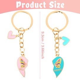 Mabor 2pcs Best Friend Keychains Set – BFF Gifts for Women, Pink & Blue Zinc Alloy Couple Key Ring, Birthday Long Distance Gifts for Besties (3.66 Inch)