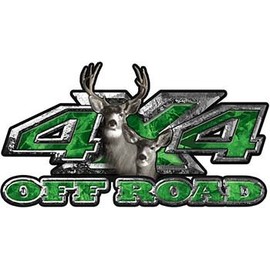 Weston Ink Deer Hunting Edition with Buck and Doe 4x4 ATV Truck or SUV Vehicle Decal/Sticker Kit in Green Camouflage