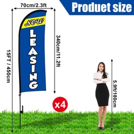 Buryeah 4 Sets 15ft Now Leasing Flags Banners for Advertising with Flagpole Ground Stake Portable Bag Feather Now Leasing Signs Banner for Business Advertising (Blue)