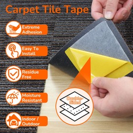 Carpet Tile Tape Double Sided 4" x 4",125 Tabs Per Pack, Carpet Tape Carpet Tile Adhesive Connectors for Hardwood Floors, Stair Treads, Tile Floors