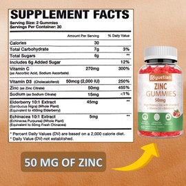 2 Pack Zinc Gummies - 50mg High Potency Zinc with Vitamin C + Vitamin D3 + Elderberry, Immune Health Support & Antioxidant Support, Vegan, Non-GMO and Gluten Free - 120 Gummies
