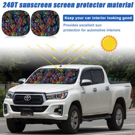 Moukeren 2 PCS Windshield Sun Shade for Car Foldable Window Covers for Car Accessories Reflect UV Sun Heat Protector for Universal Cars SUV Truck RV (Abstract, 31.75 x 28.75 Inch)