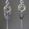 Marquis silver hammered texture earrings with brass circle and silver