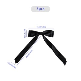 Tabanzhe 3 PCS Double Bow Hair Clip,Hair Bows with Long Satin Hair Ribbons Hairpin for Women Girls Scrunchies Accessories(Black, White, Beige)