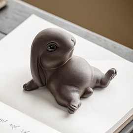 Hoobar Chinese Tea Pet Mini Rabbit Tea Pet Mini Ceramics Cute Rabbit tea Pet for Kungfu Tea Tray Desk Ornament for Kungfu Tea Table (Zisha 3)