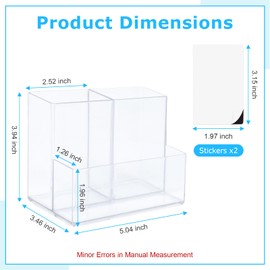 Marte Vanci Clear Pen Holder for Desk, Acrylic Pencil Holder Makeup Brush Holder with 3 Compartments, Acrylic Desktop Organizer for Vanity, Office, Home(1 Pack)
