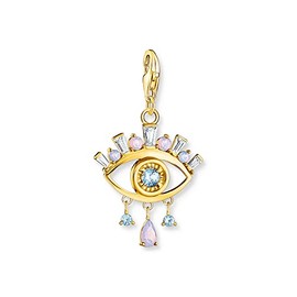 THOMAS SABO Blue Eye Charm Pendant Made of High-Quality 925 Sterling Silver with 750 Yellow Gold Plating in Nazar Eye Design Dimensions: 35 x 20 mm 1926-971-7, Sterling Silver, Cubic Zirconia
