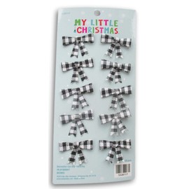 Tiny Bow Ornaments - Rustic Woven Buffalo Plaid Christmas Bows for Mini Trees and Presents - 10 Count (Black and White Check)