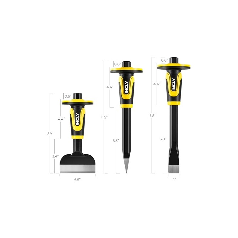 INCLY 3PCS Masonry Chisel Set with Hand Guard, Stone and