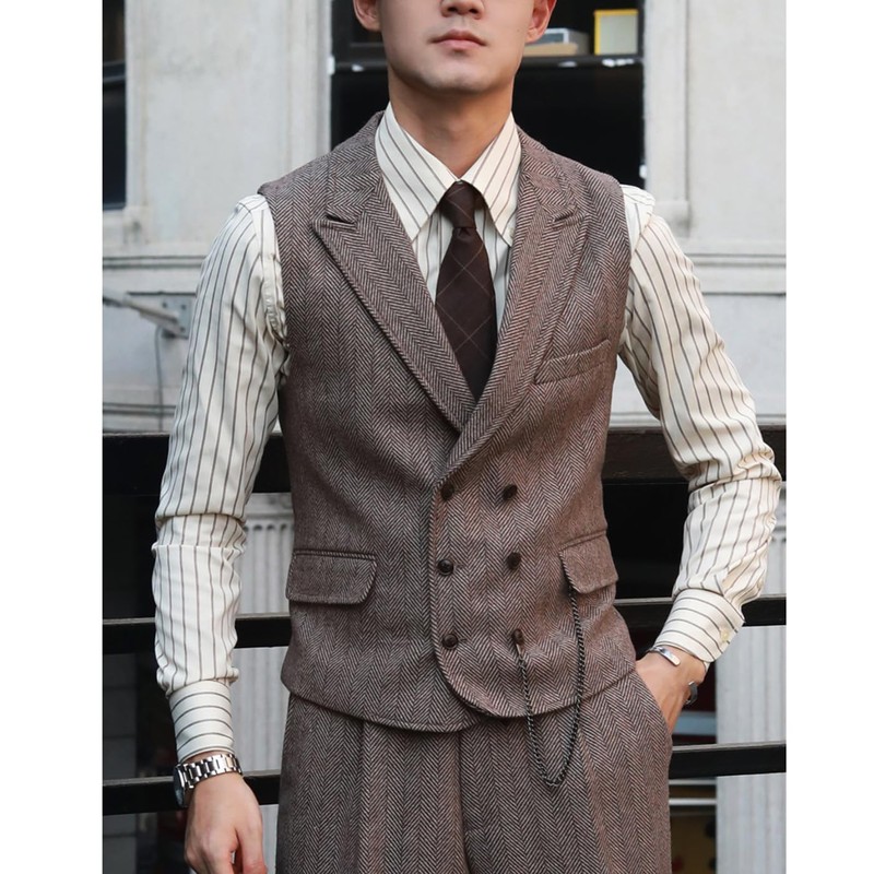 Zeattall - Chaleco de lana para hombre, diseño de espiga,