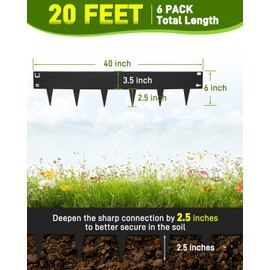 6-Pack Metal Landscape Edging 40" L x 6" H Black Galvanized Steel Landscape Edging, Bendable, Easy to Install and Durable for Garden and Yard Pathway Divider, Total Length 20 Feet
