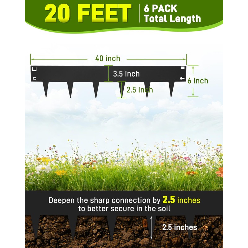 6-Pack Metal Landscape Edging 40" L x 6" H Black