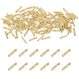 DELORIGIN 100PCS 14k Gold Plated Filled Tube Beads Small Bead 7×1.5mm Textured Long Tube Seed Charm Gold Loose Spacer Beads for Jewelry Making DIY Earring Bracelets Necklace Crafts