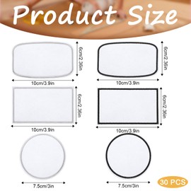 30 PCS Sublimation Patches Fabric Iron on Patches for Clothes, 3 Shapes Blank Repair Patch for Hats Round Rectangle Sublimation-Patches for Caps Backpack DIY Crafts Clothing (Black and White Frame)