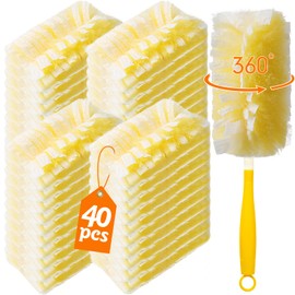 Senowi 40 Count 360° Heavy Duty 2 Sided Duster Refills Compatible with Swiffer, Large Size-Extra Thick Disposable Electrostatic Feather Duster Refill with 1 Short Handle for Furniture, Blinds, Ceiling