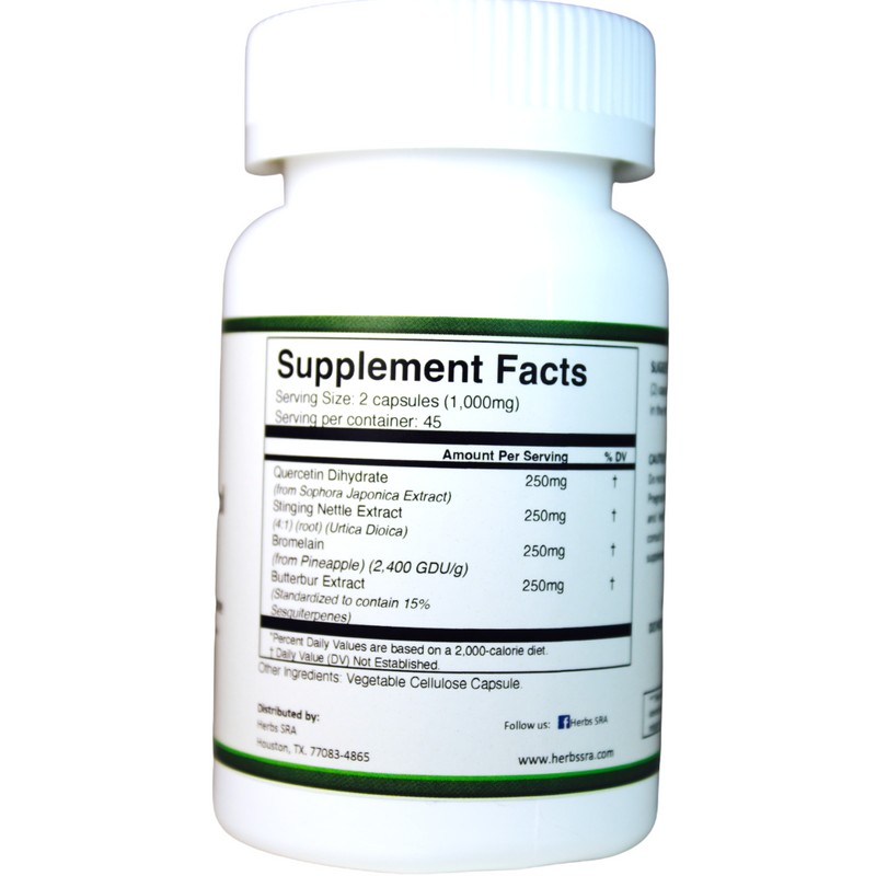 Herbs SRA Butterbur, Bromelain, Stinging Nettel, Quercetin, 90 Caps, 1000mg,