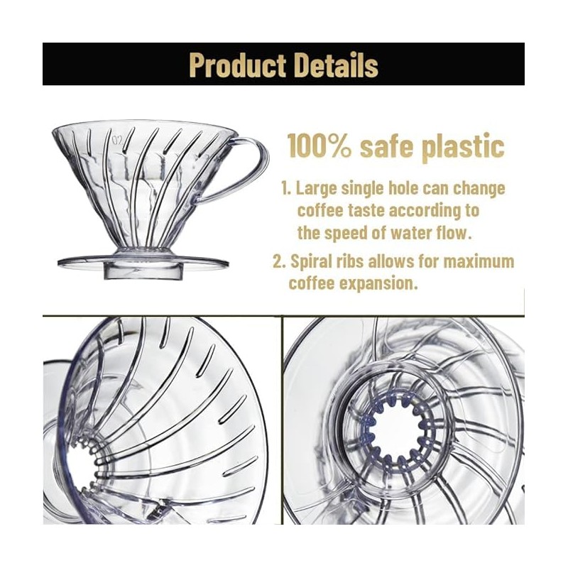 Plastic Coffee Dripper Size 02, with Free Coffee Scoop, V60