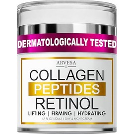Crema de retinol para rostro con péptidos de colágeno - Crema antienvejecimiento antiarrugas para mujeres y hombres - Hidratante facial diurno nocturn