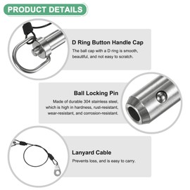 M METERXITY Push-Button Ball Locking Pin, 5/16" [8mm] Dia., 1-9/16"[40mm] Usage Length Ring Quick Release Lock Pins W Lanyard Cable for Speaker/Aviation/Gym/Machine [304 Stainless Steel]