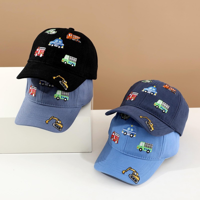 Kids Truck Hat Embroidery Excavator Baseball Caps, Adjustable Child Vehicle