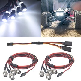 2Pack HIRCQOO 4LED RC Car LED Light Headlights Taillight Lighting with JR Y Cable Compatible with Traxxas HSP Tamiya Redcat RC4WD Axial SCX10 Kyosho Arrma 1/8 1/10 1/12 RC Car Truck Crawler (4White)