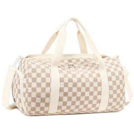 Sports Bag Children's Swimming Bag Boys Women with Shoe Compartment and Wet Compartment Bath Bag Teenager Small Travel Bag Fitness Bag, Brown White Grid