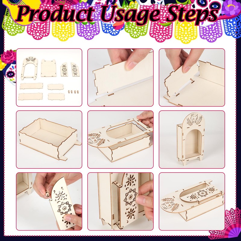 4Pcs Dia De Los Muertos Ofrenda Shadow Box Wooden Dia