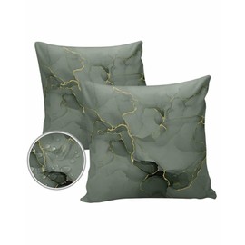 HilariousM Pack of 2 Sage Green Marble Outdoor Pillow Waterproof Covers 18x18 inch, Abstract Vintage Lines Polyester Throw Pillow Covers Garden Cushion Decorative Case for Patio Couch Decoration