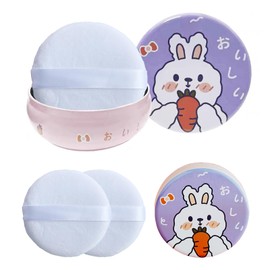 Oopoto 3 Pieces Powder Puff and Box, 4.13 inch Powder Puff for Body Powder, Women Powder Puff with Tinplate Storage Container for Bath, Body Powder Applicator (Rabbit, 4.13 inch)