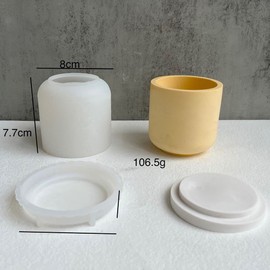 Round Stripe with Cover Bottle Silicone Molds DIY Cement Plaster Storage Jar Pottery Mould Concrete Art Making Supplies Decor(3.14inch,White)