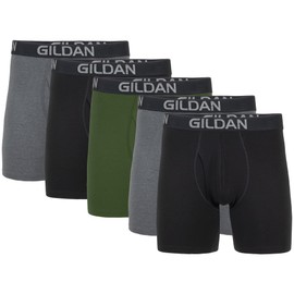 Gildan Men's Underwear Cotton Stretch Boxer Briefs, Multipack, Heather Dark Grey/Black Soot/Green Midnight (5-Pack), Large