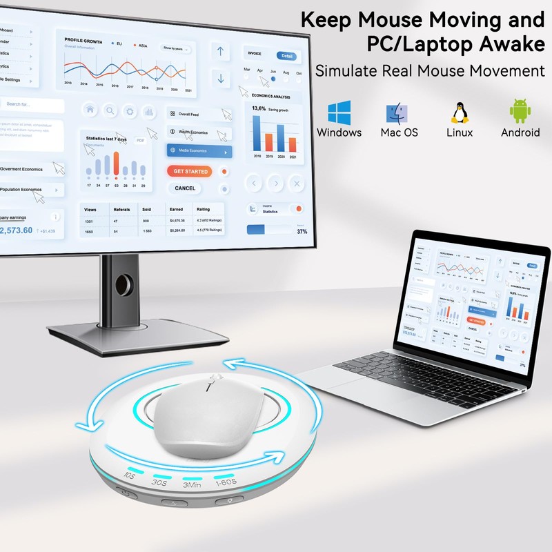Giecy Mouse Jiggler with Timer Breathing Light, Undetectable Driver-Free Mover