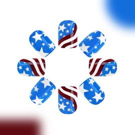 Independence Day Press on Nails Short Square Fake Nails with American Flag & Star Designs Glossy Glue on Nails Red Blue White Acrylic Nails 4th of July Stick on Nails for Women 24Pcs