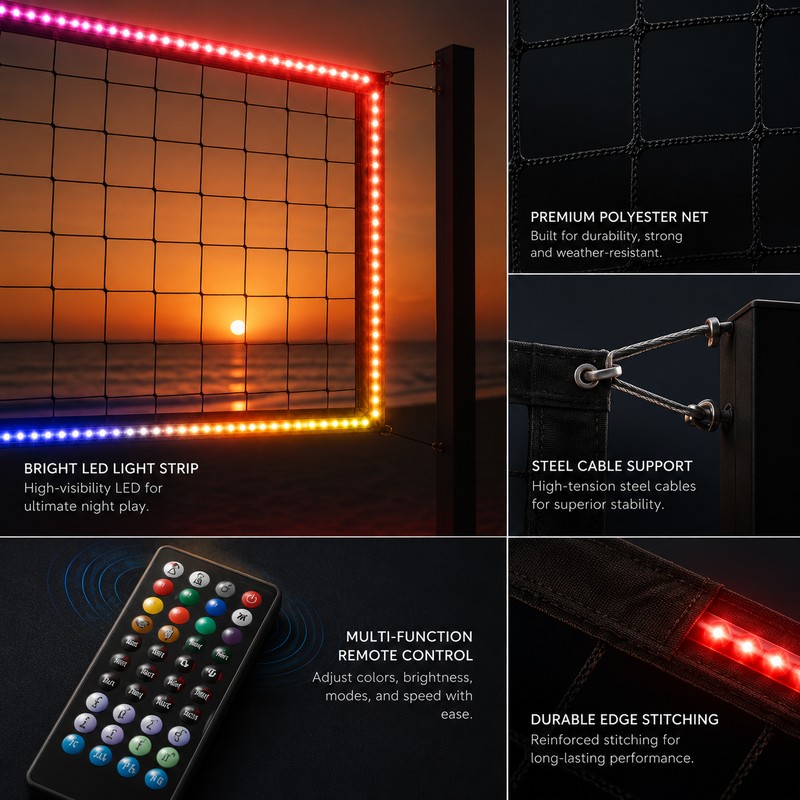 LED Volleyball Net for Outdoor Night Games – Portable Light-Up