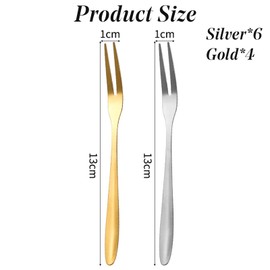 10pcs Mini Cutlery Set, Including Dessert & Fruit Forks, Olive Picks, Appetizer Forks, and Shellfish Tasting Tools, for Home Kitchen and Party, Silver and Gold