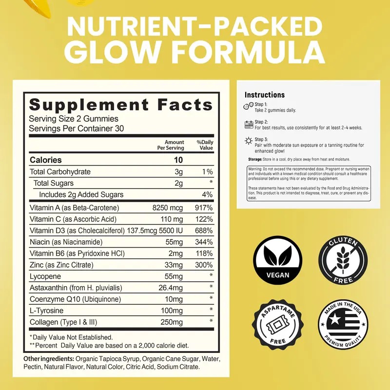 Tanning Support Gummies for Men & Women – Beta Carotene,
