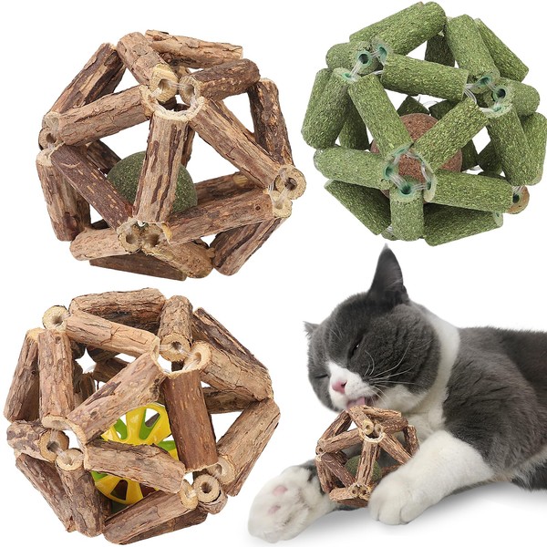FOWSRHRG 3Pcs Cat Catnip Toy, Natural Silvervine Catnip Ball Toy