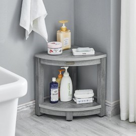 Waterproof Shower Bench for Inside Shower, Gray HDPS Corner Shower Stool for Shaving Legs, Poly Lumber Shower Foot Seat, Plastic Bathroom Shower Bench Seat with Storage Shelf, Non-Slip/No-Maintenance