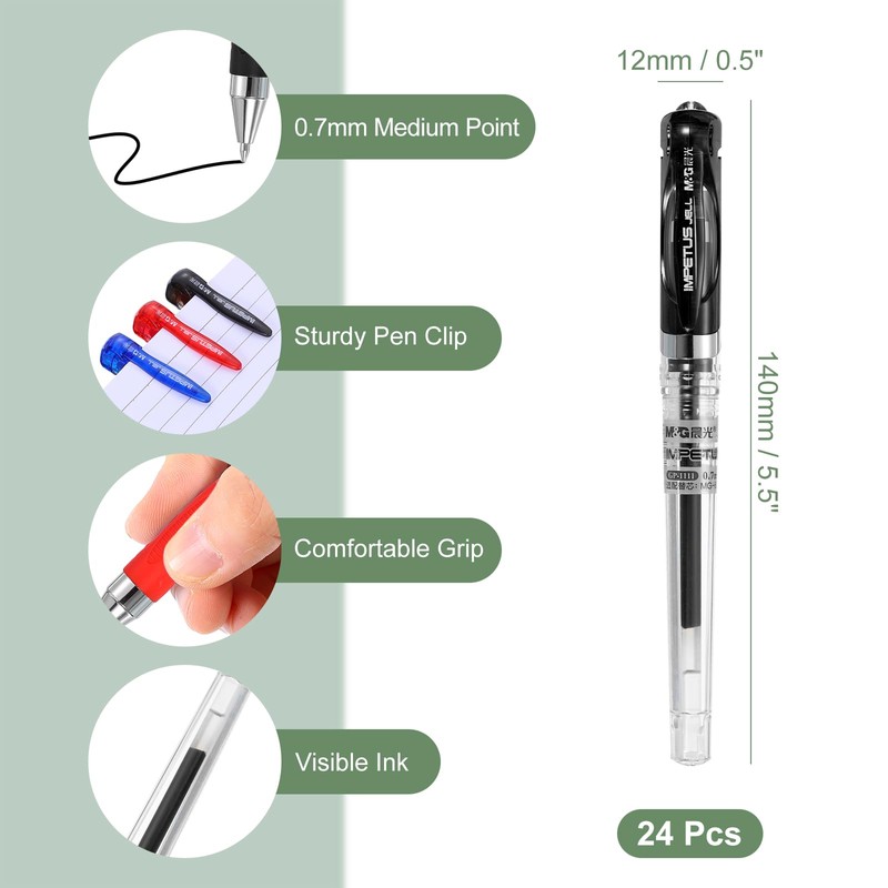 M&G Gel Pen Medium Point 0.7mm, 24 Pack Quick Dry