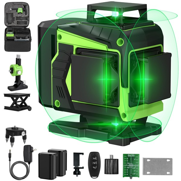16 Lines Laser Level Self Leveling, 4x360°Professional 4D Green Cross
